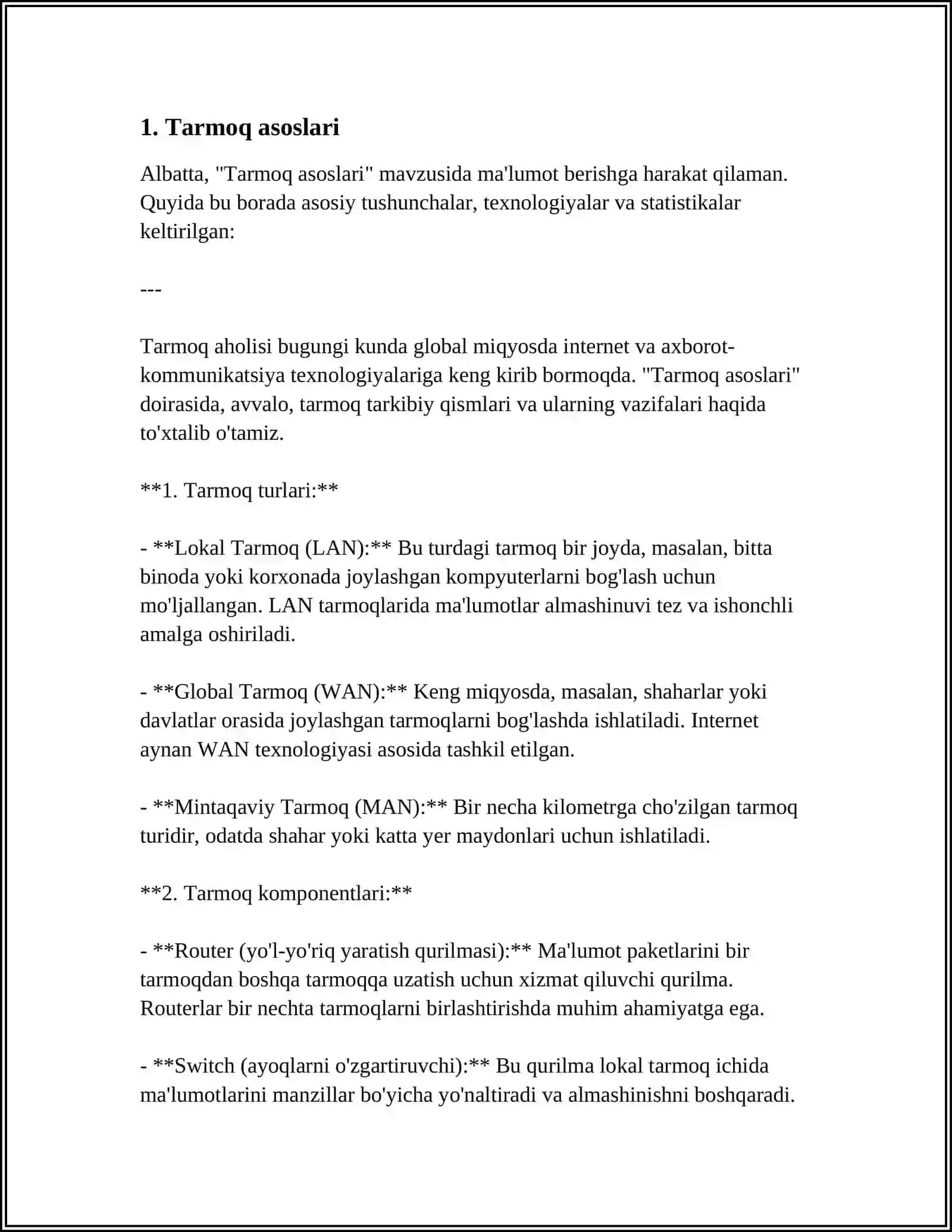Tarmoq asoslari 3