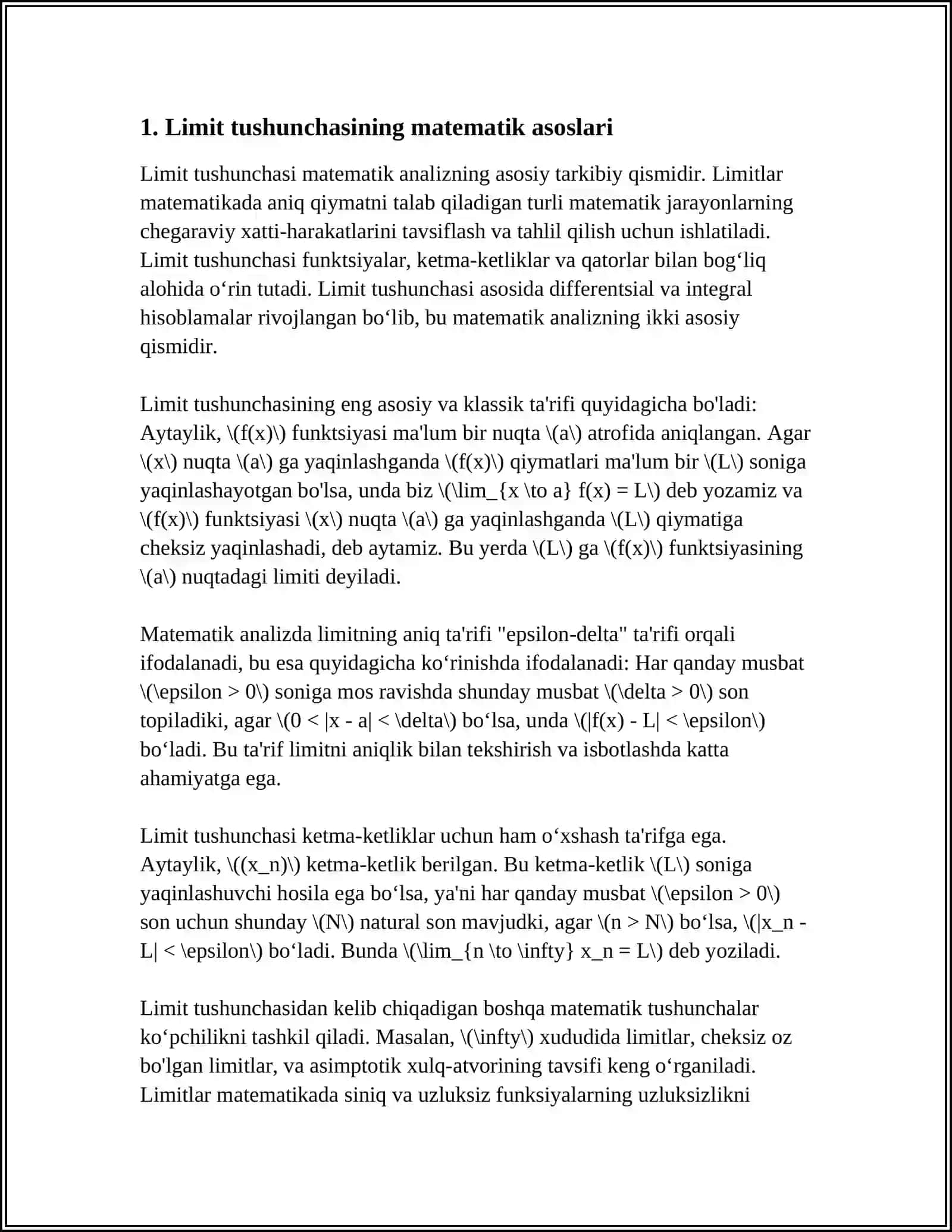 LIMITLAR TUSHUNCHASI 3