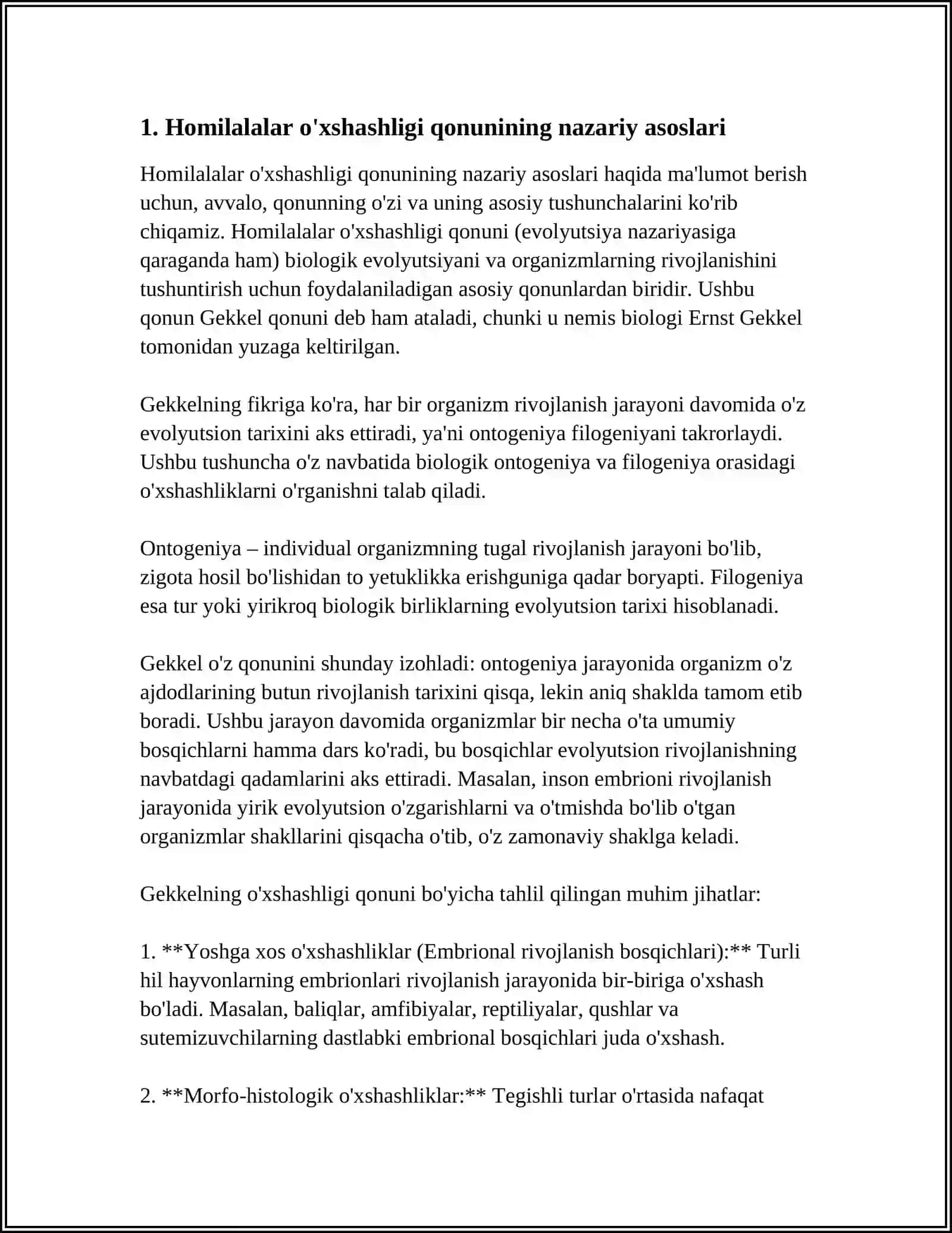 HOMILALALAR O‘XSHASHLIK QONUNI, BIOGENETIK QONUN FILEMBRIOGENEZLAR. SOLISHTIRMA ANATOMIYA FANINING DALILLARI VA TIBBIYOTDAGI O'RNI 3