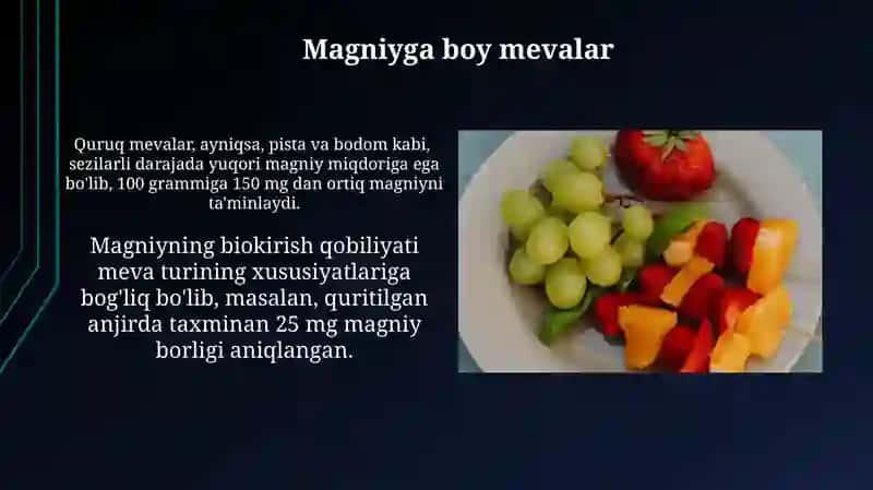 Ayrim mineral moddalarning mevalarda uchrashi 3