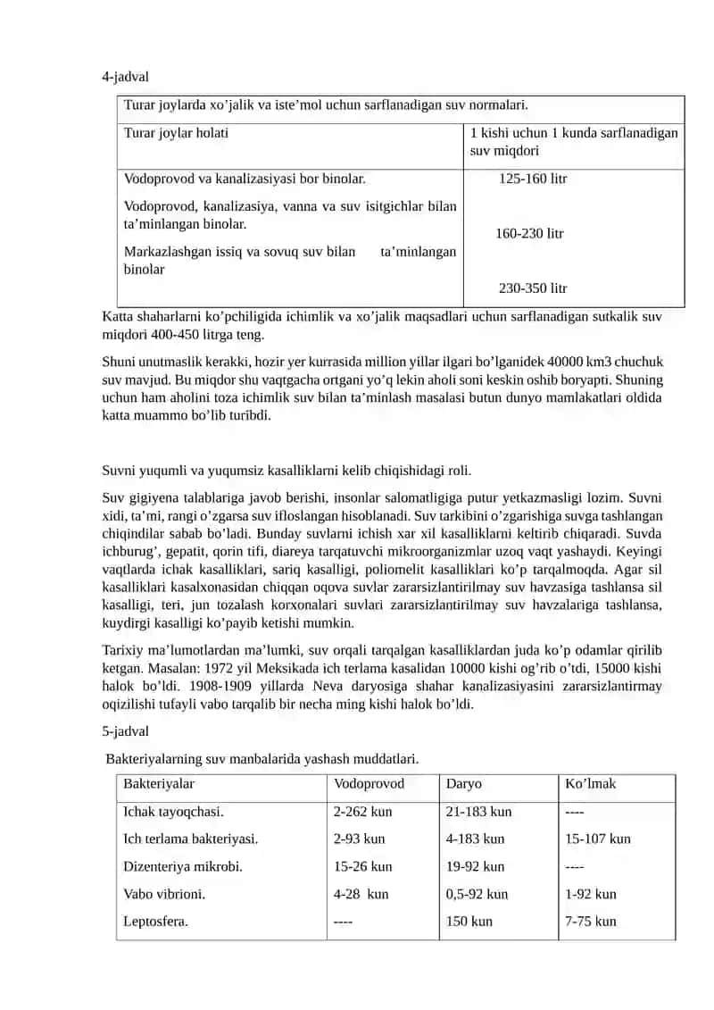 Ichimlik suv sifatiga qo‘yiladigan gigiyenik talablar va uni sanitariya nuqtayi nazaridan baholash 3