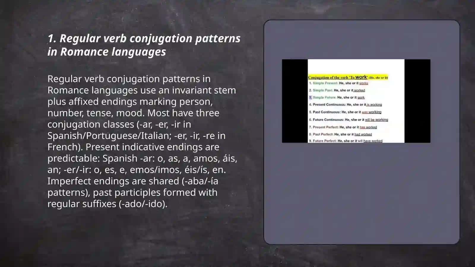 Verb conjugation in romance languages 3