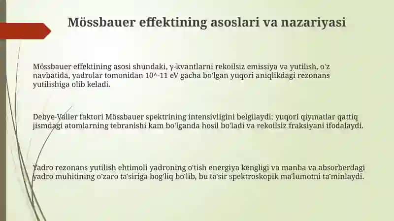 Meyossbauer effekti va uning qŏllanilishi 3