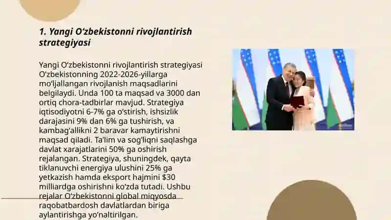 Yangi Oʻzbekistonda Prezident Sh.M.Mirziyoyev rahbarligi va tashabbusi ostida amalga oshirilayotgan islohotlar 3