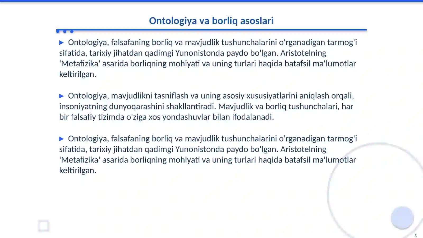 Borliq(ontologiya) va rivojlanish falsafasi 3