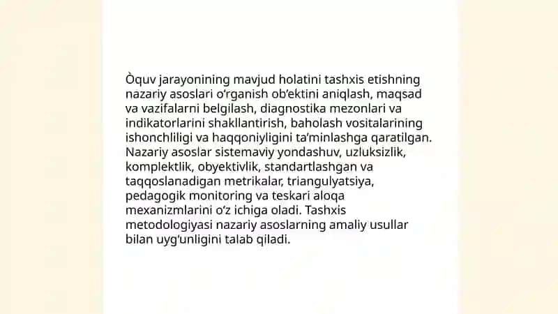 Òquv jarayonining mavjud holatini tashxis etish metodikasi 3