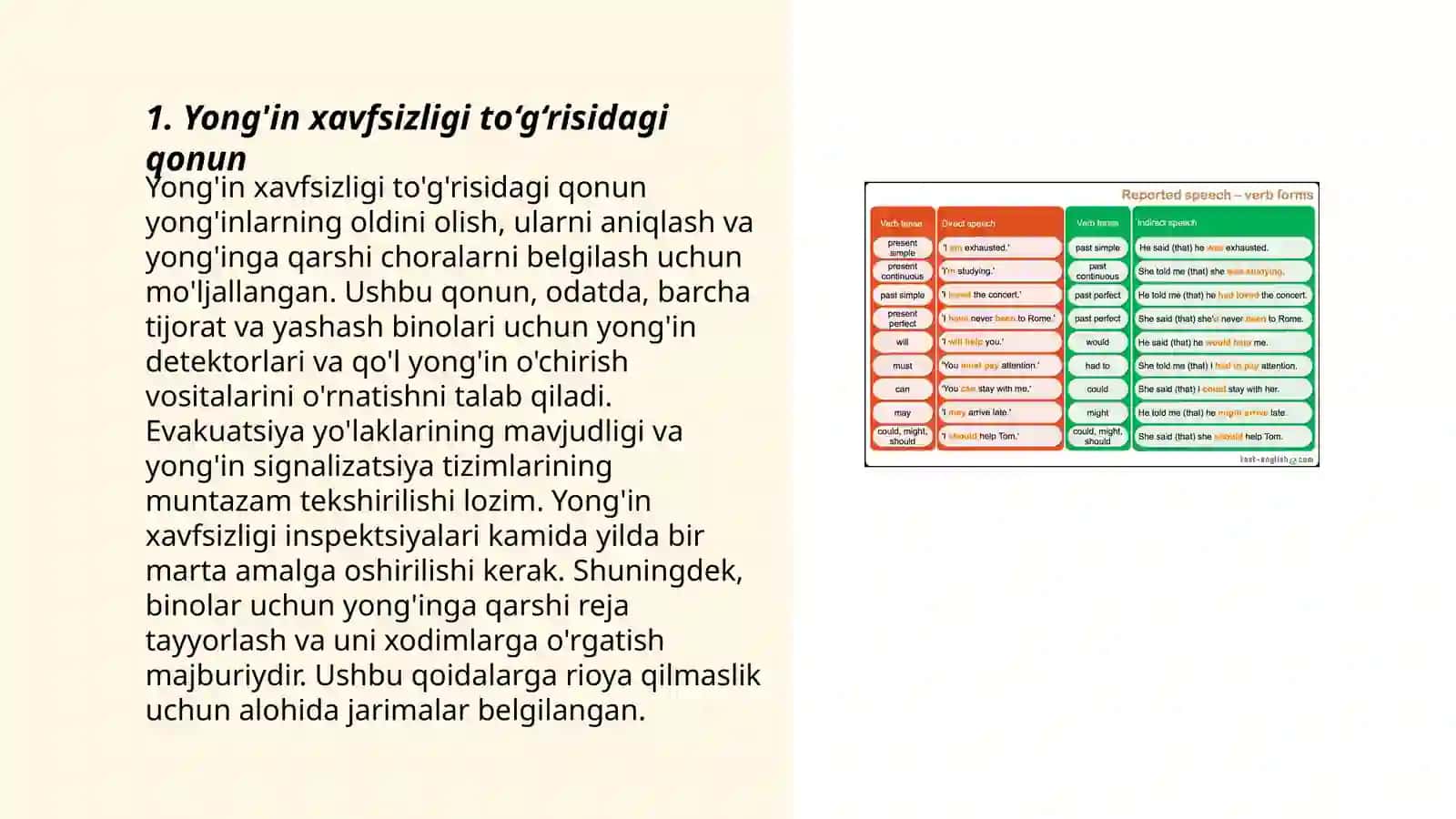 O'zbekiston Respublikasining yong'in va portlash xavfi bo'yicha me'yoriy xujjatlar talablarini o‘rganish (Yong'in xavfsizligi to‘g‘risidagi qonun va qonun osti xujjatlari) 3