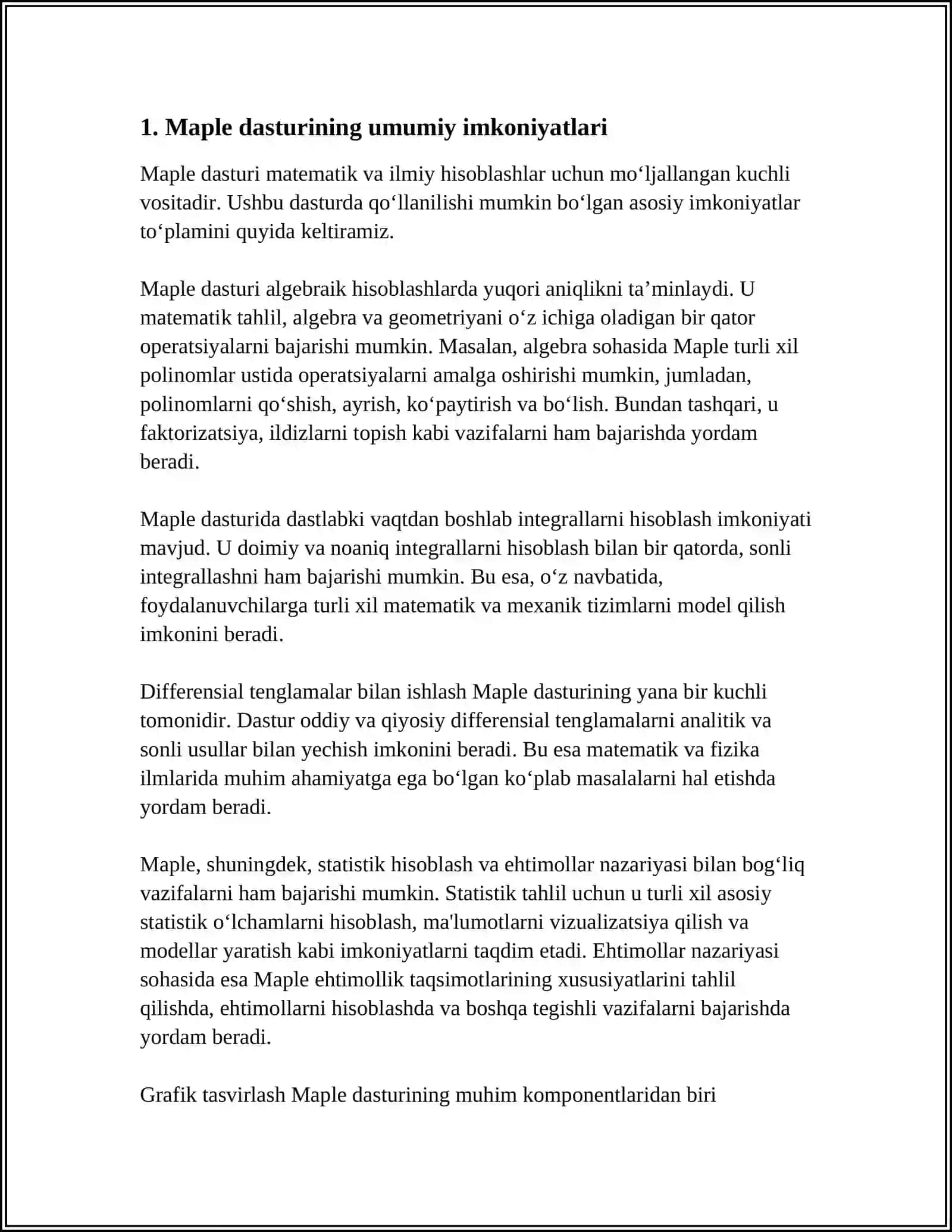 MAPLE DASTURIDA GRAFIK PAKETLARNI IMKONIYATLARI 3
