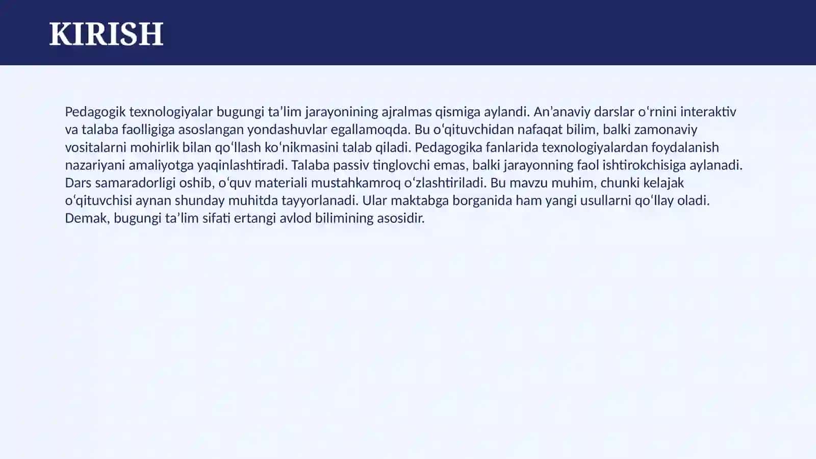 PEDAGOGIKA FANLARNI O’QITISHDA PEDAGOGIK TEXNOLOGIYALARDAN FOYDALANISH 3