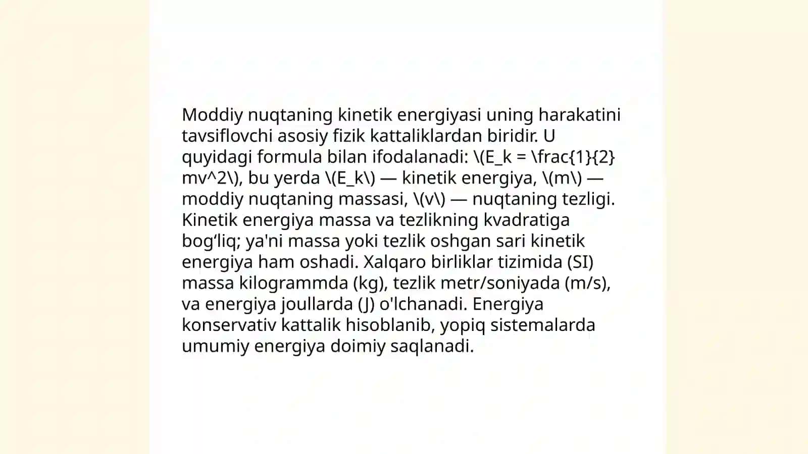 Moddiy nuqtaning kinetik energiyasi 3