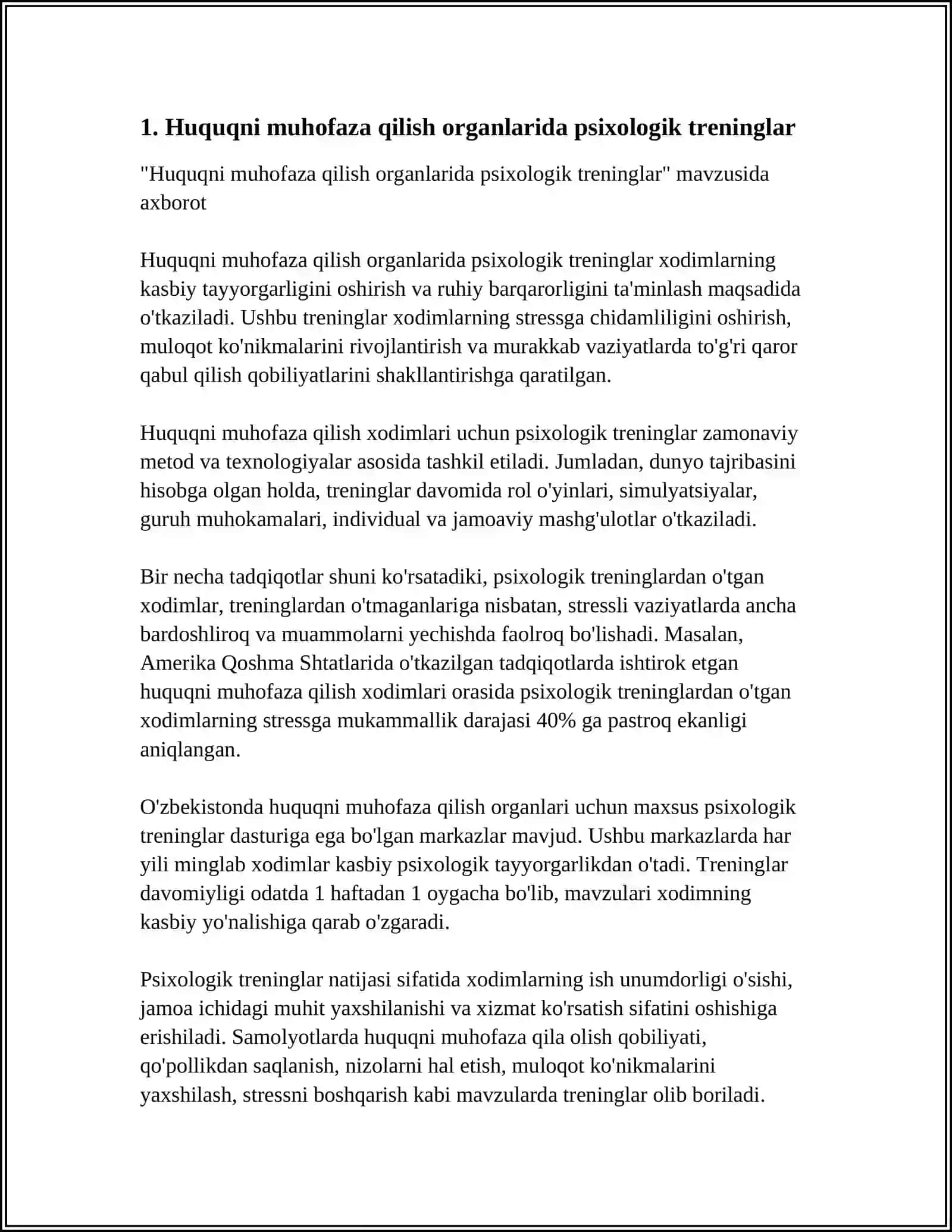 MUSTAQIL ISH Mavzu: “HUQUQNI MUHOFAZA QILISH ORGANI VA HARBIY SOHADA PSIXOLOGIK XIZMATNING SHAXS SHAKLLANISHIDAGI PSIXOKORREKSIYASI” 3