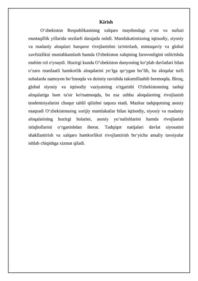 O‘zbekistonning xorijiy mamlakatlar bilan iqtisodiy, siyosiy va madaniy aloqalari 3