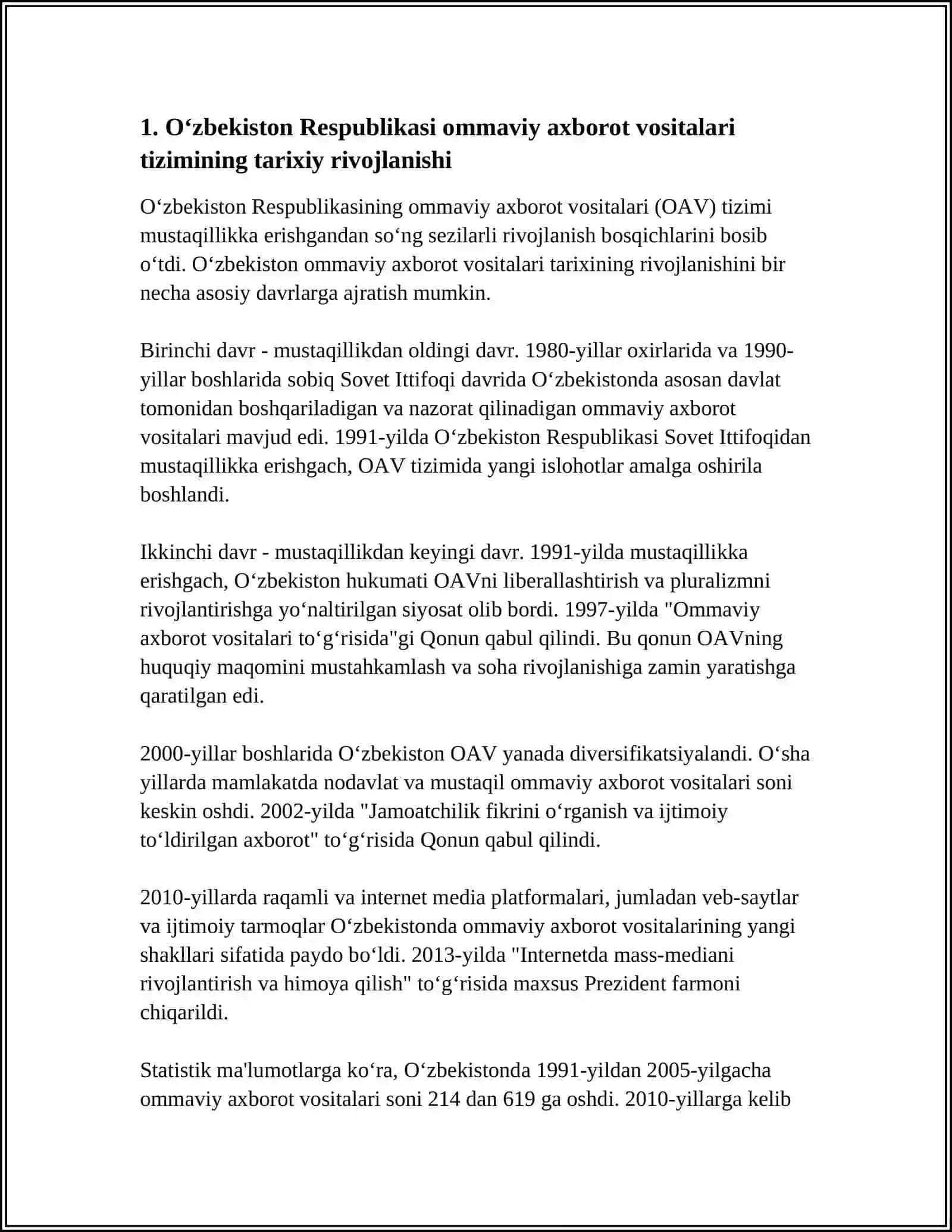 O‘ZBEKISTON RESPUBLIKASI OMMAVIY AXBOROT QUROLLI KUCHLARI FAOLIYATI 3