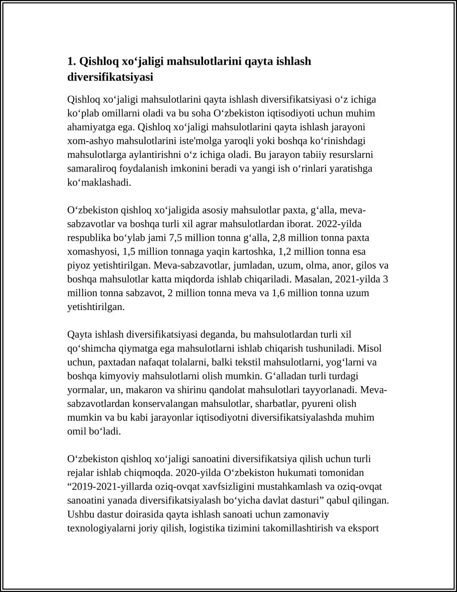 QISHLOQ XOJALIGI KORXONALARINI DIVERSIFIKATSIYA QILISH VA TEXNOPARKLAR 3