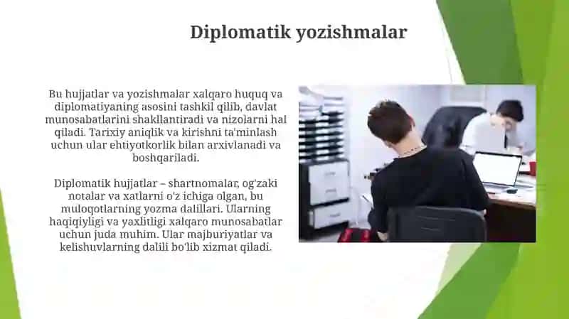 Diplomatik hujjatlar: nota, bayonet, memorandum, qaydnoma(protokol), rasmiy xat ilova xat 3