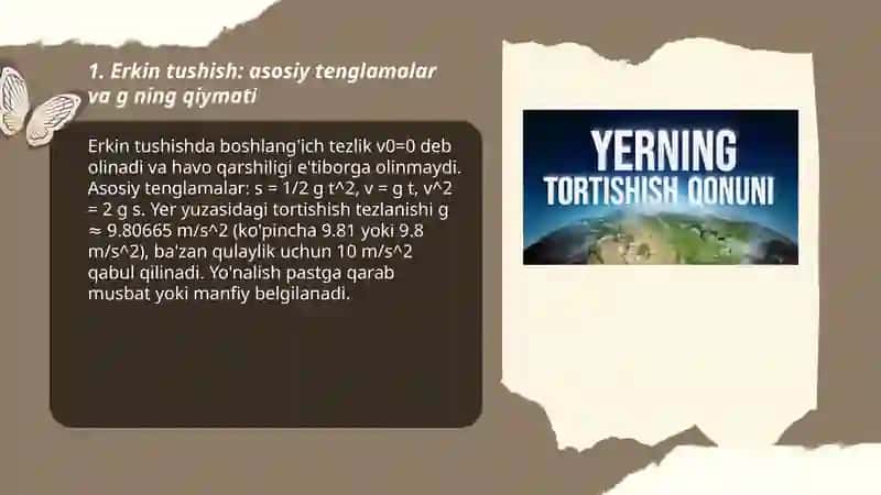 Yerning tortishish maydonida jismlarning harakati 3