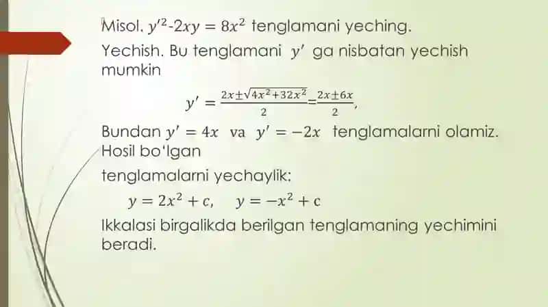 Hosilaga nisbatan yechilmaga differensial tenglamalar 3