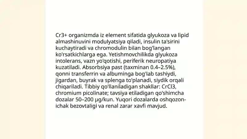 Cr+3 kationini tibbiyotda qo'llanishi va analitik reaksiyalari 3