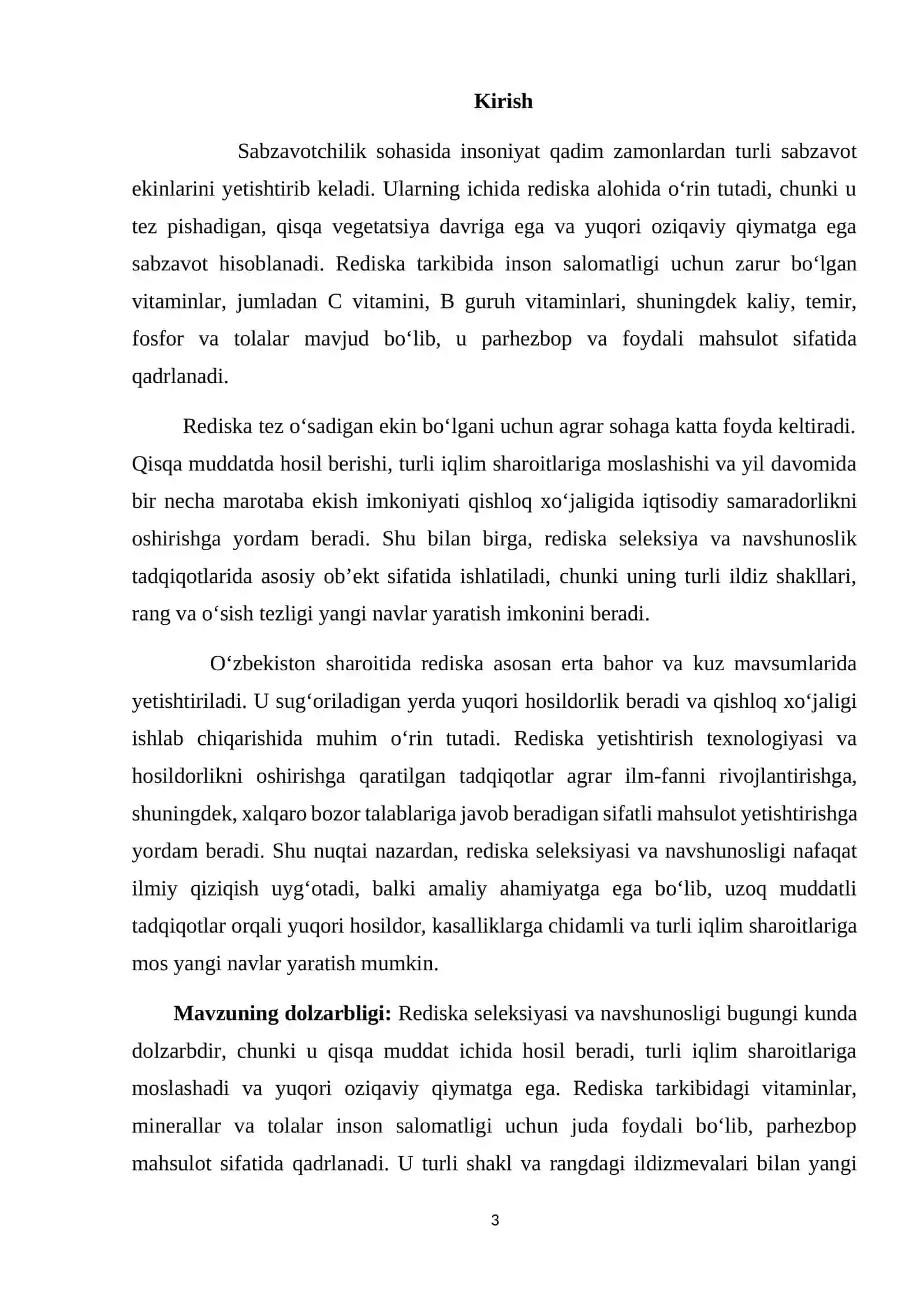 Rediska seleksiyasi va navshunosligi mavzusida tayyor kurs ishi 3