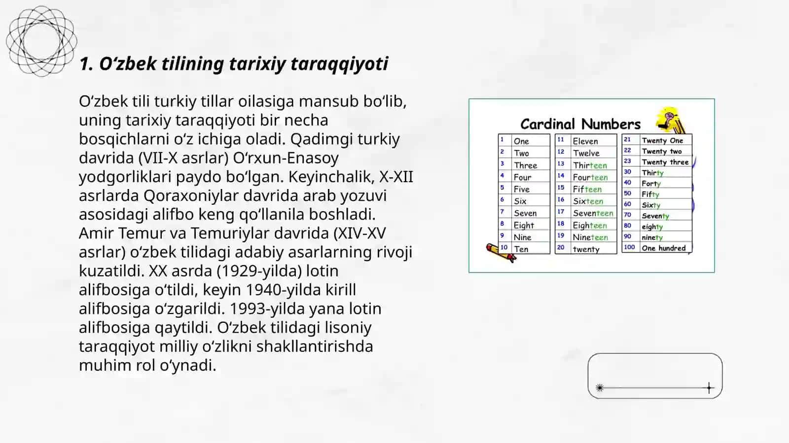 O‘zbek tilining taraqqiyot bosqichlari manbalari va dialektal tarkibi 3