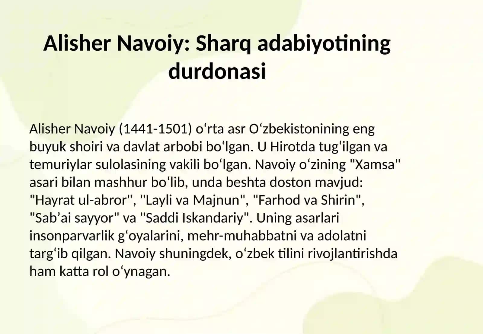 Sharq allomalari Alisher Navoiy va Zahriddin Muhammad Bobur 3