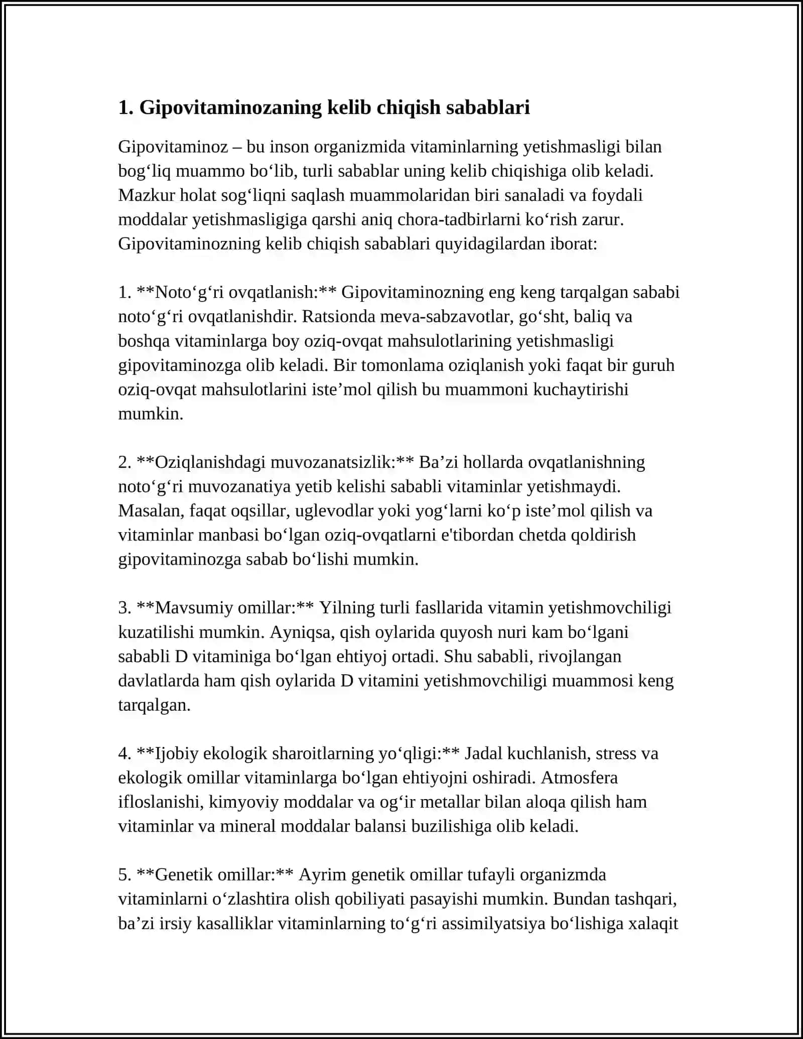 GIPOVITAMINOZA VA GIPERVITAMINOZA HOLATLARDA MODDA ALMASHINUVINING BUZILISHI 3