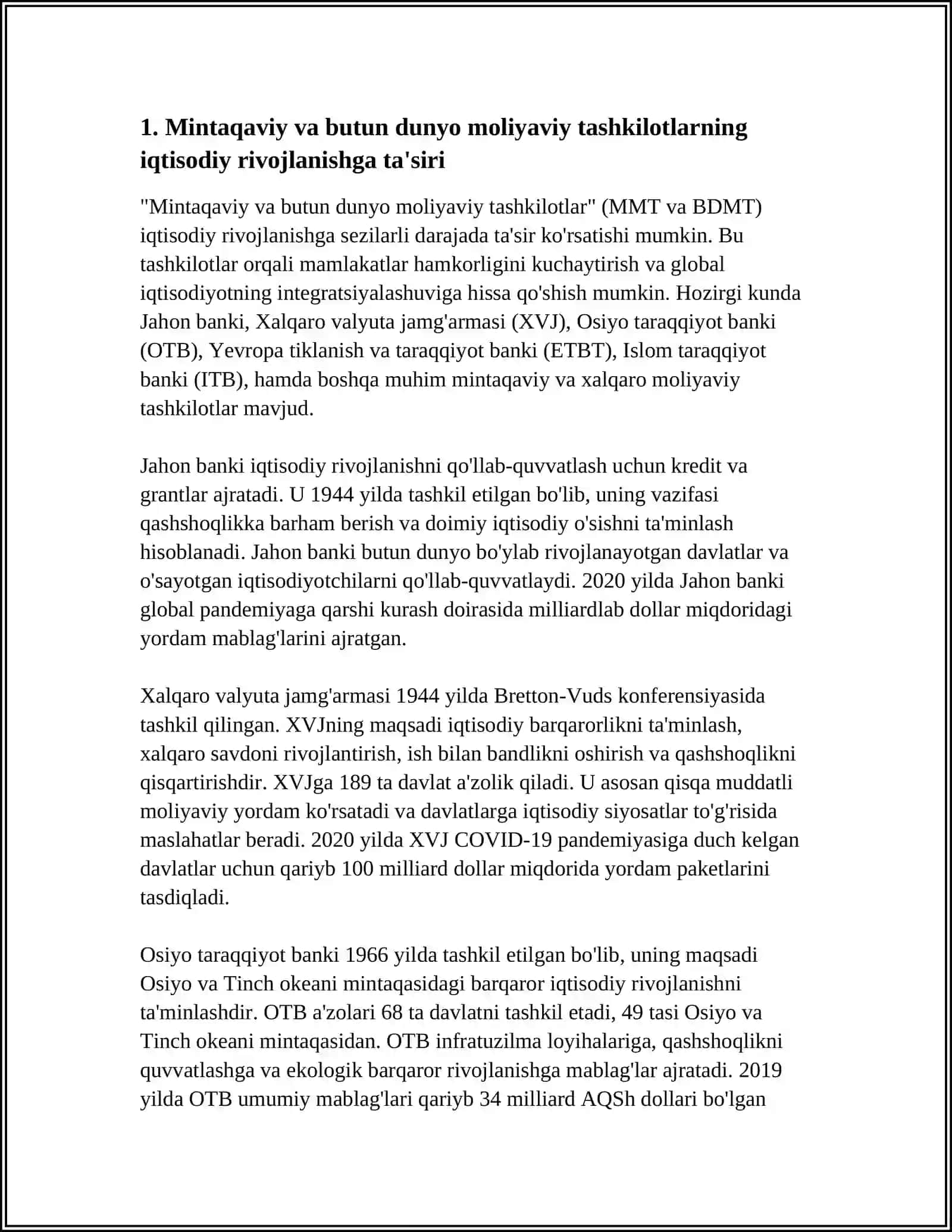 Mintaqaviy va butun dunyoviy moliyaviy tashkilotlar 3