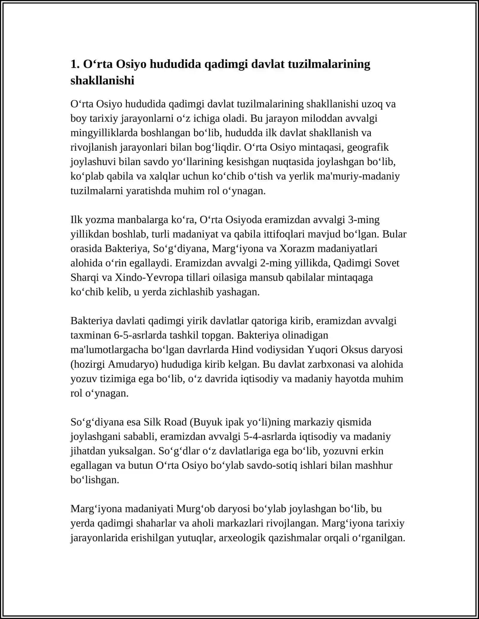 OʻRTA OSIYO HUDUDIDA DASTLABKI DAVLAT UYISHMALARNING VUJUNGA KELISHI 3