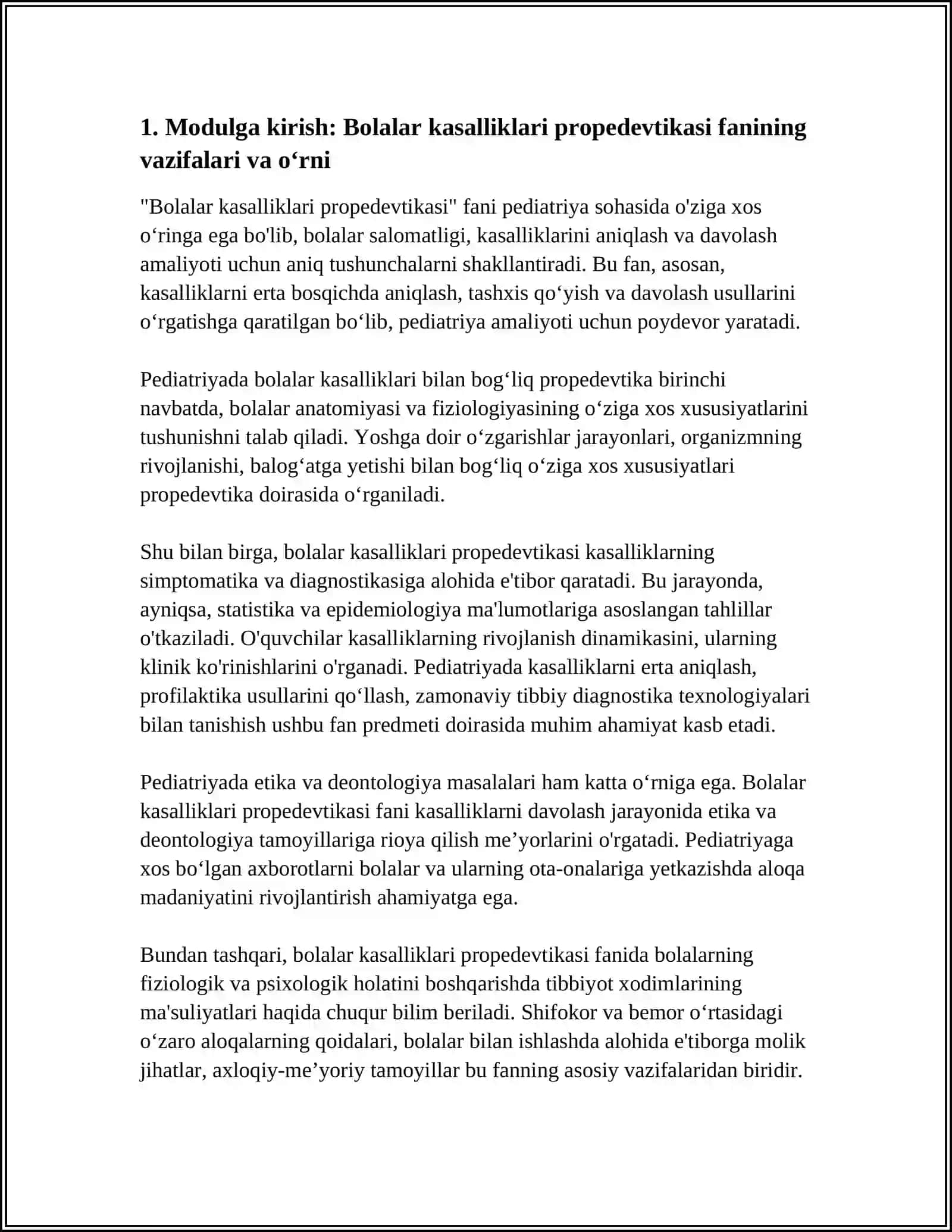 BOLALAR KASALLIKLARI PROPEDEVTIKASI MODULIGA KIRISH 3
