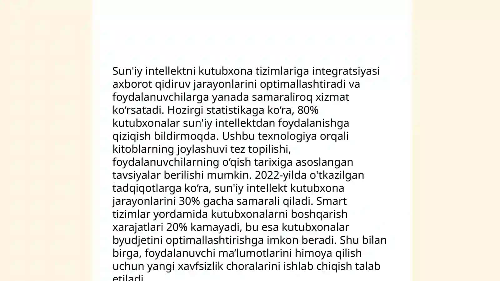 Sun'iy intelektning kutubxona tizimlariga integratsiyasi 3