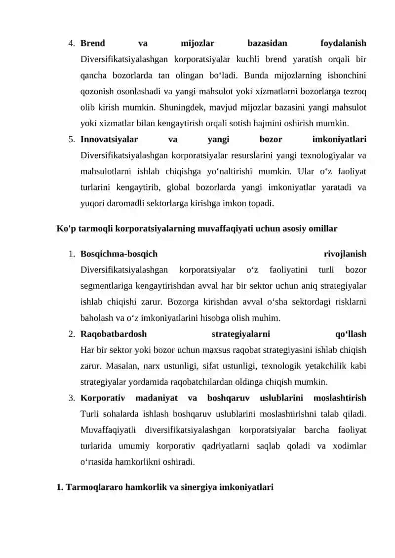 Diversifikatsiyalashgan ko‘p tarmoqli korporatsiyalar 3