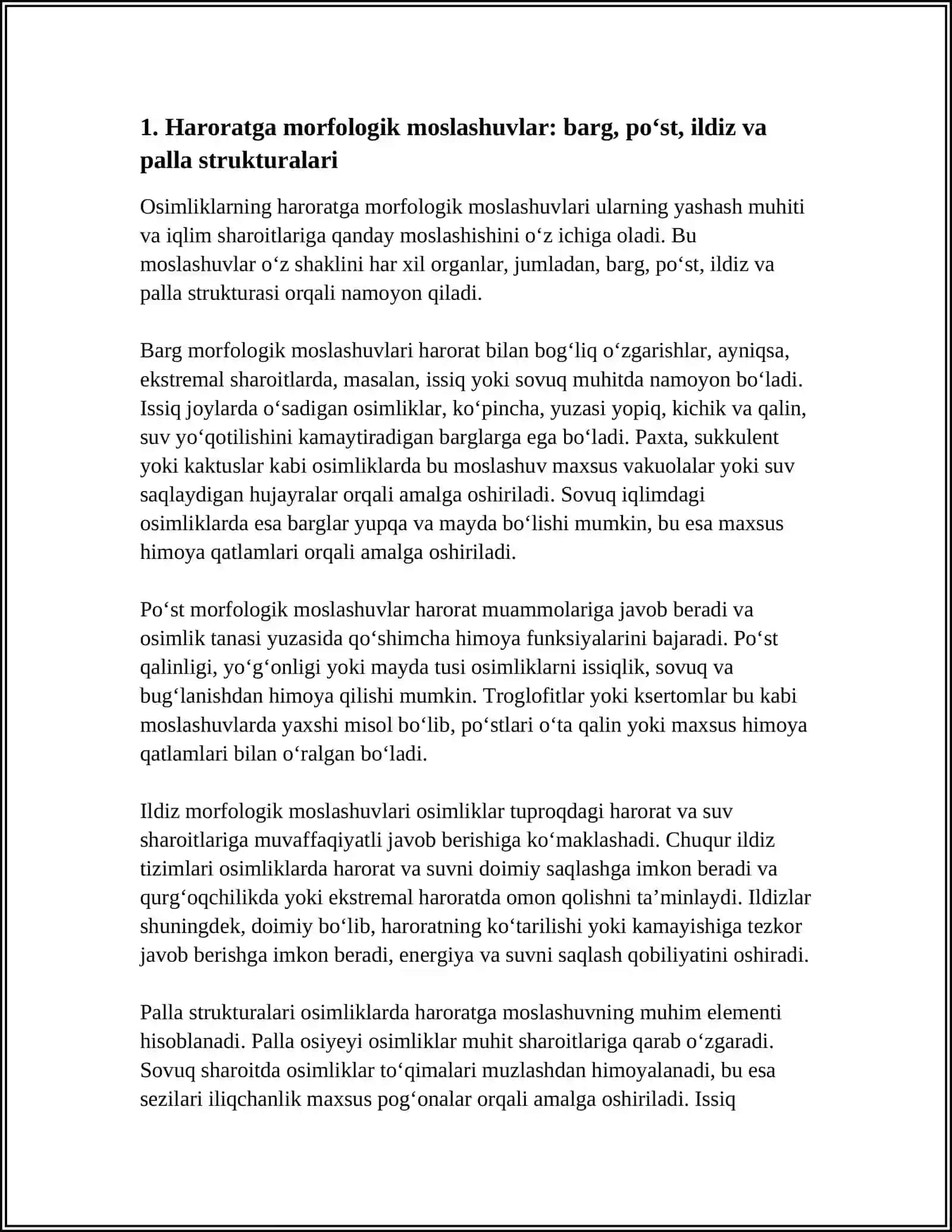 O'SIMLIKLARNING HARORATGA VA SUV OMILIGA MOSLASHUVI.ENDAFIK OMILLAR.FITOINDIKATSIYA 3