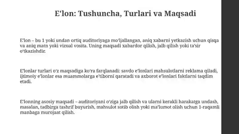 E'lonlar: Tushuncha, Turlari va Maqsadi 3
