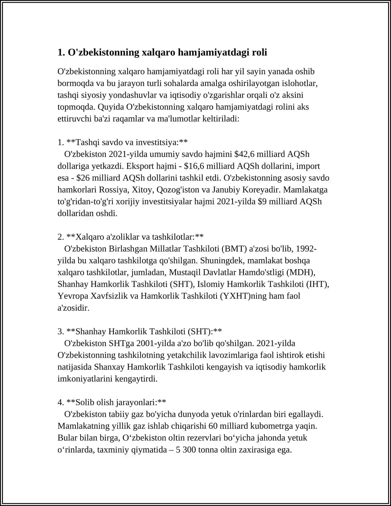 MUSTAQIL ISH Mavzu: ÒZBEKISTON VA JAHON HAMJAMIYATI 3