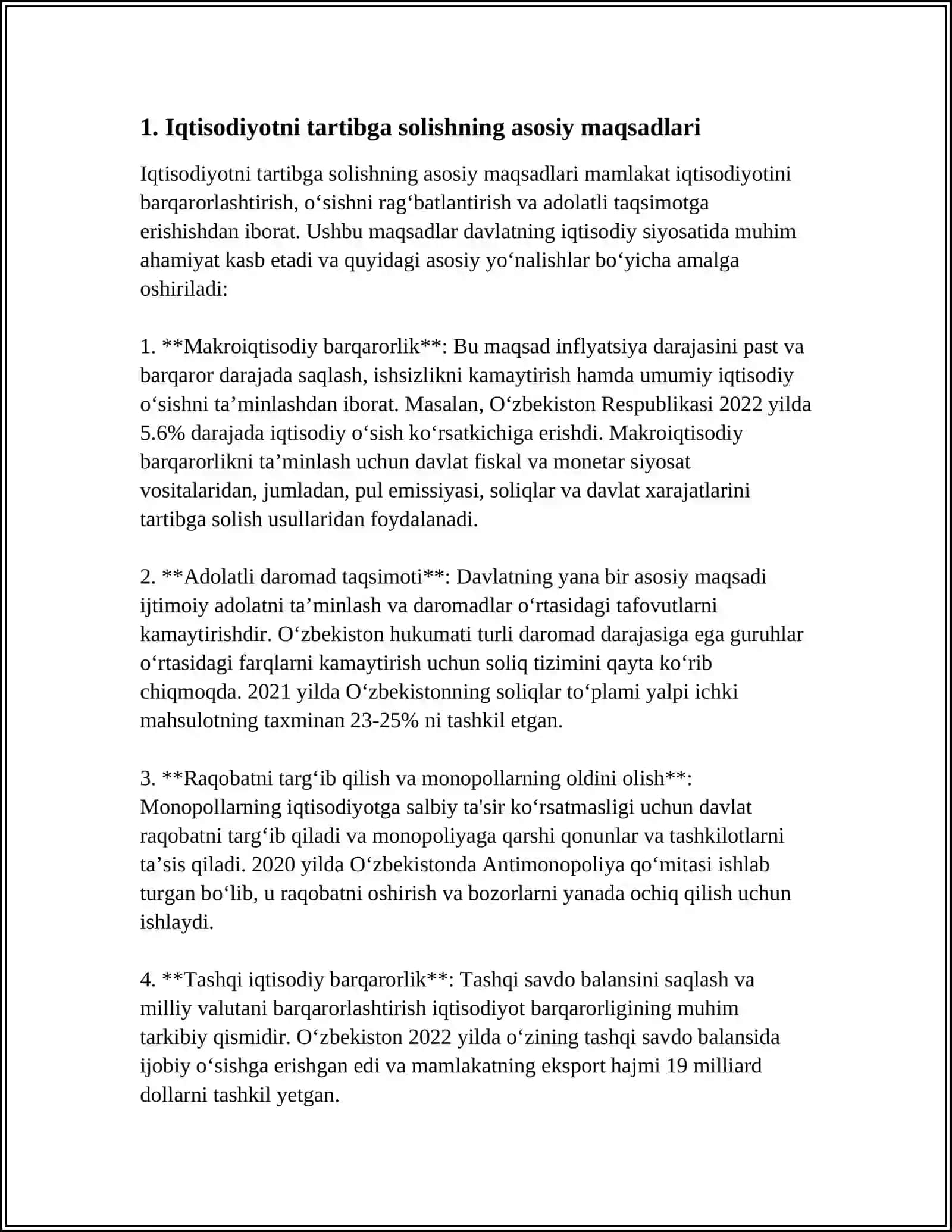 Iqtisodiyotni tartibga solishning maqsadi, vazifalari va usullari 3