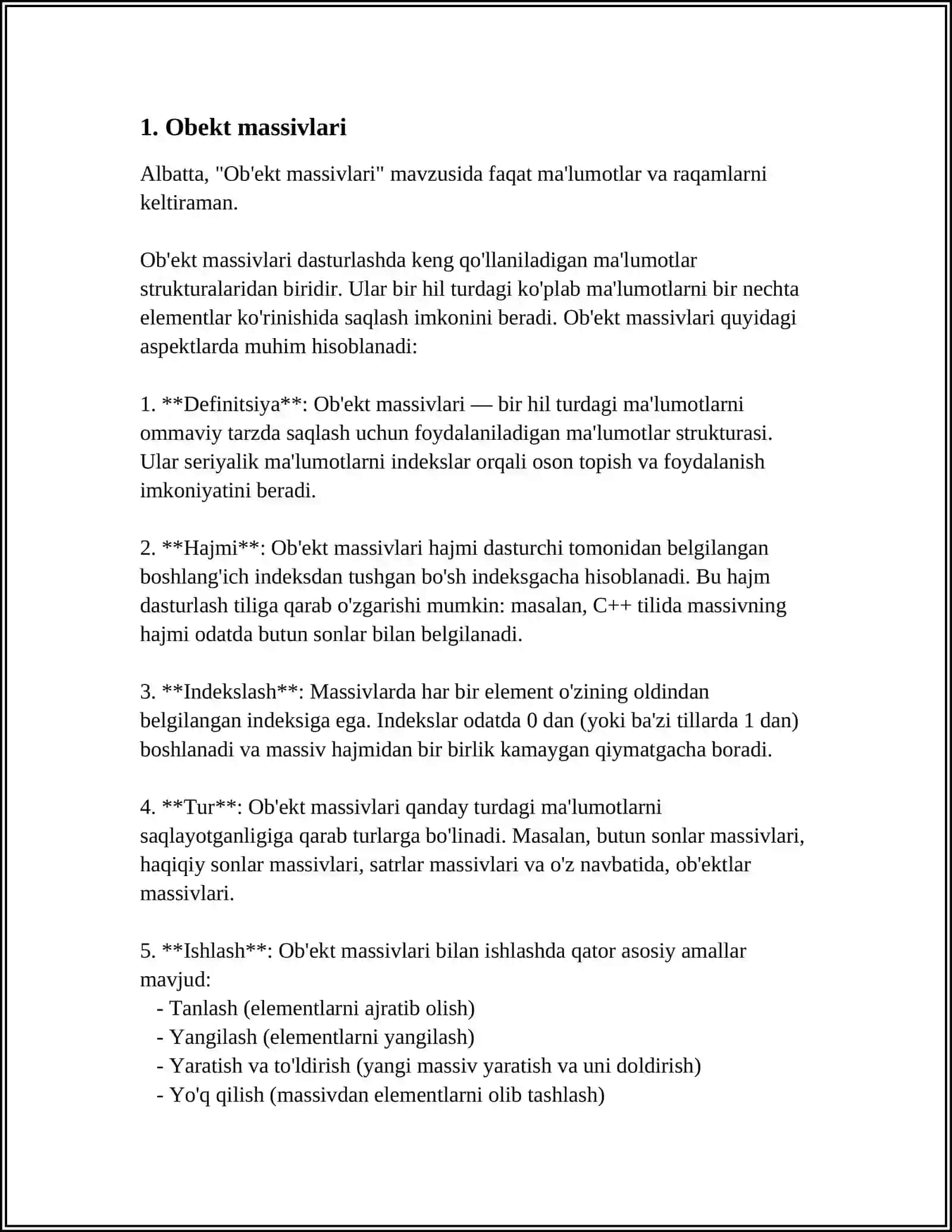 OBYEKT MASSIVI. SINFLAR ORASIDAGI MUNOSABATLAR. INKAPSULYATSIYA VA MEROSXO’RLIK. POLIMORFIZM. ASOS SINF A’ZOLARIGA MURIJAATLARNI BOSHQARISH. VIRTUAL FUNKSIYA. POLIMORFIZM. ABSTRAKT SINF 3