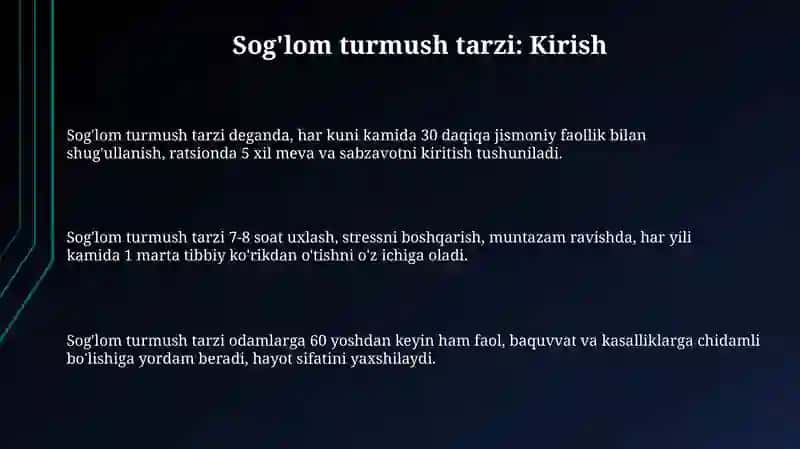 Bemorlarda soĝlom turmush tarzini shakillantirish 3