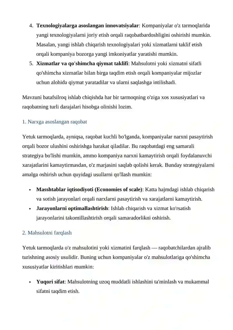 Yetuk tarmoqlardagi raqobatli strategiyalar 3