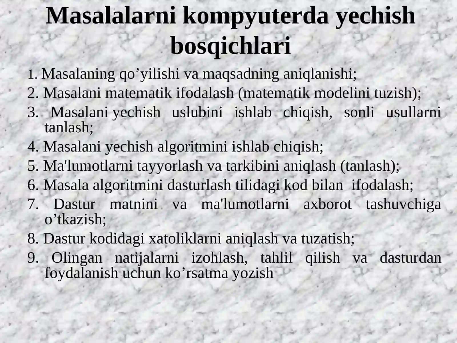 Zamonaviy dasturlash texnologiyalari. Ob’yektga yo‘naltirilgan dasturlash tillari.C++ dasturlash tilining asosiy konstruktsiyalari va tizimda qo’llash xususiyatlari 3