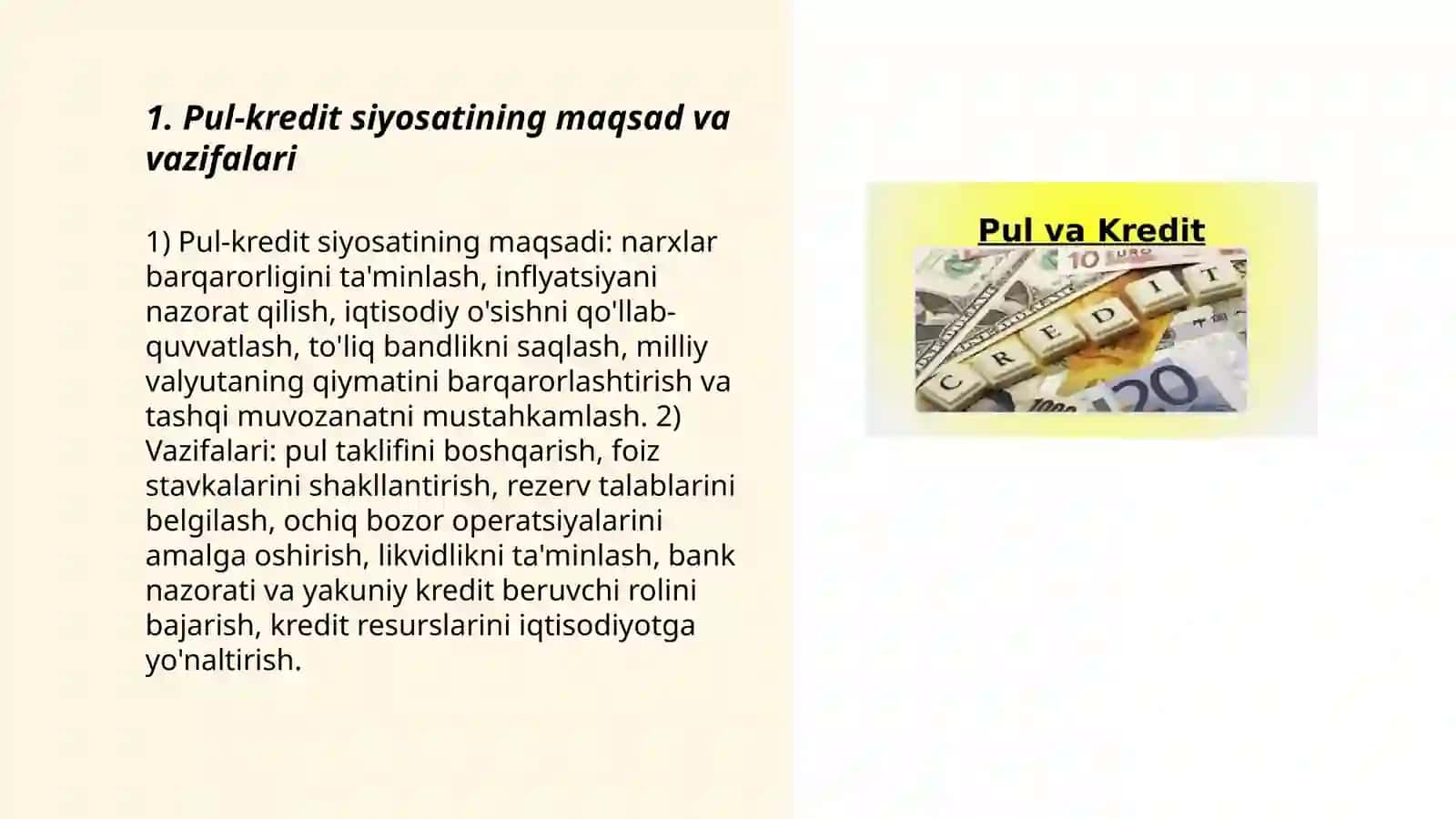 Pul-kredit siyosati va undagi o'zgarishlar 3