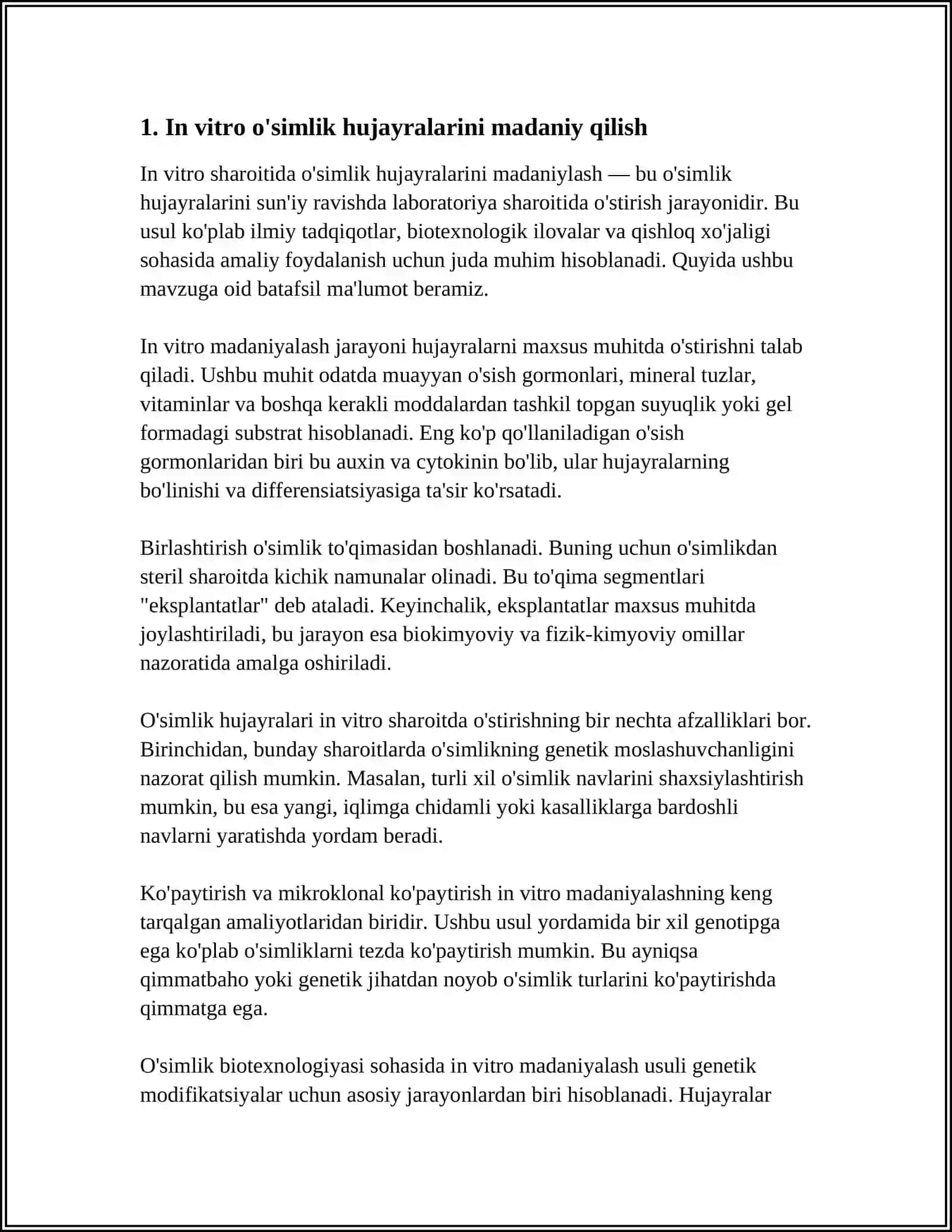 O'SIMLIKLARNI IN VITRO USULIDA MIKROKLONAL KO'PAYTIRISH 3