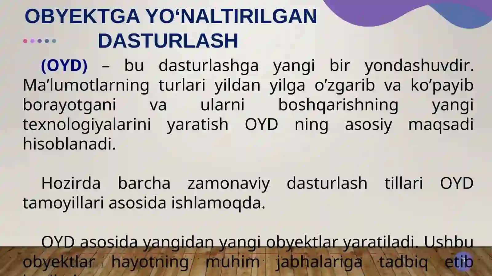 OBYEKTGA YO'NALTIRILGAN DASTURLASH TUSHUNCHASI 3
