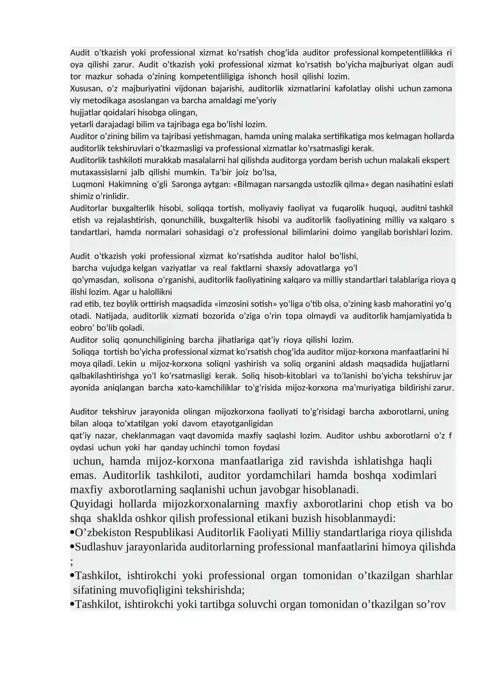 12-mavzu; Auditorlik tashkiloti va auditorlarning mustaqilligi. Umuminsoniy ahloq qoidalari va ma’naviy mehyorlarga rioya qilish 3