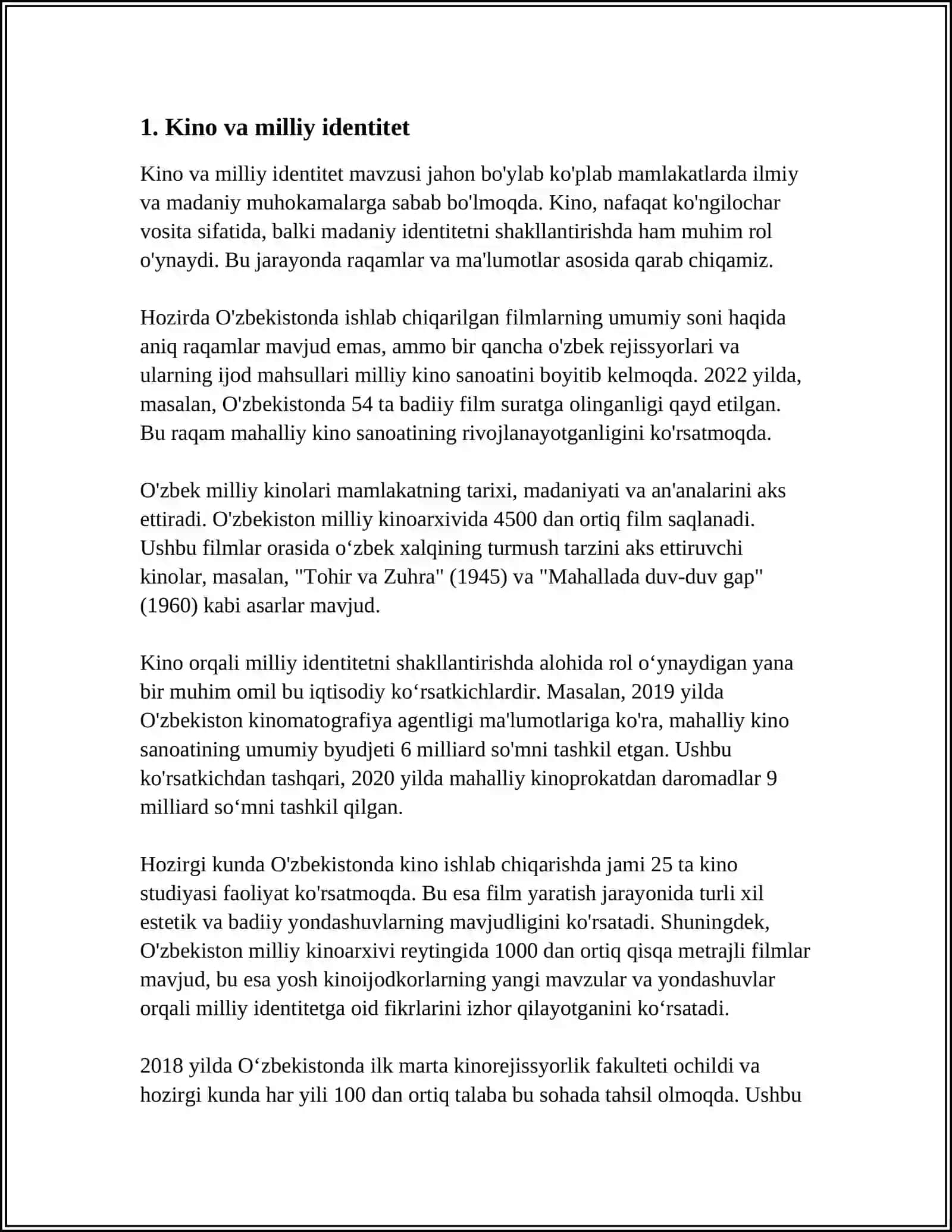 MUSTAQIL ISH Mavzu: FILMLAR VA OMMAVIY MADANIYAT 3