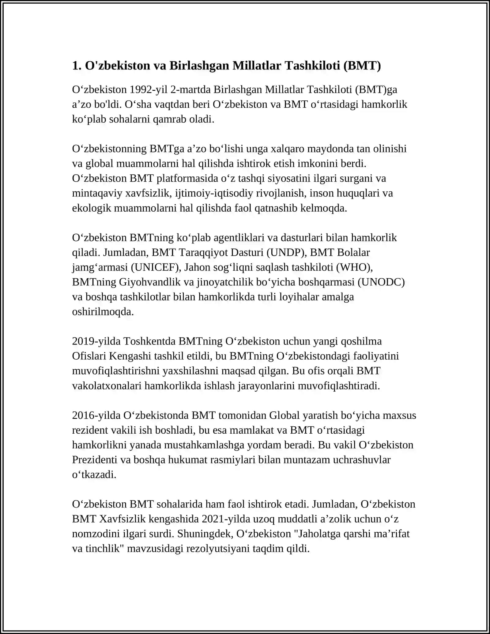 O'ZBEKISTONNING HALQARO TASHKILOTLAR BILAN HAMKORLIK ALOQALARI 3