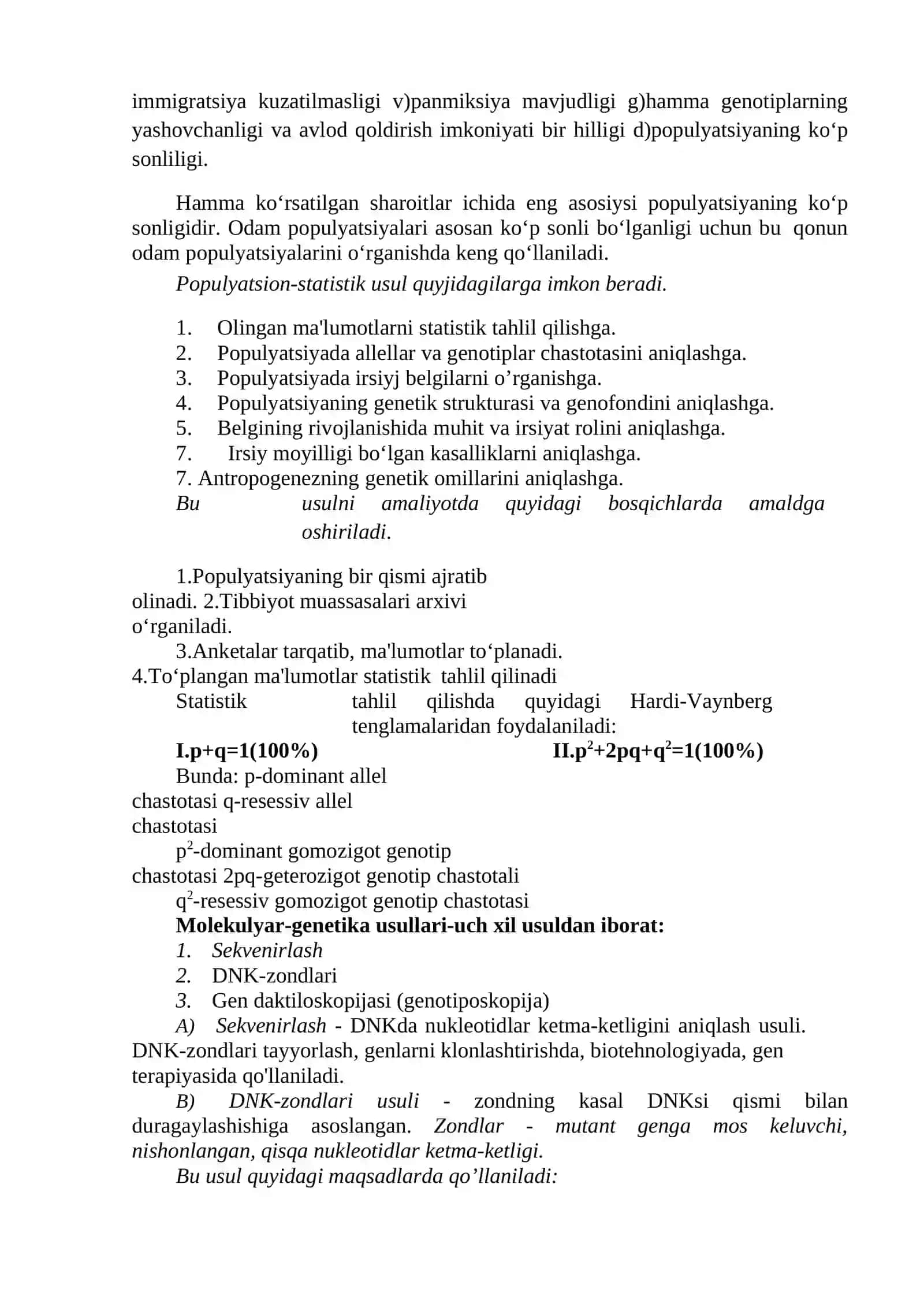 Antropogenetika.Odam irsiyatini o‘rganish usullari. Molekulyar-genetik, populyasion-statistik va dermatoglifika usullari 3