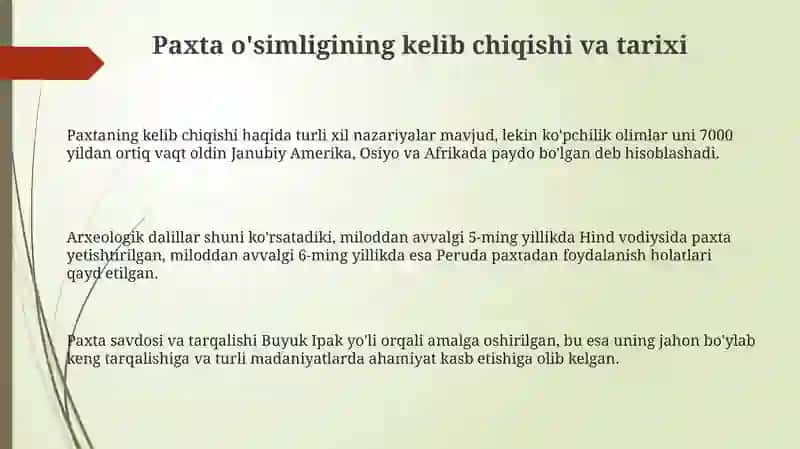 Ğoʻza oʻsimligini kelib chiqishi va turlari haqida umumiy maʼlumot 3