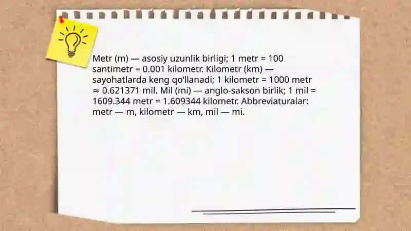 Masofa birliklari: metr, kilometr, mil tarjimasi 3