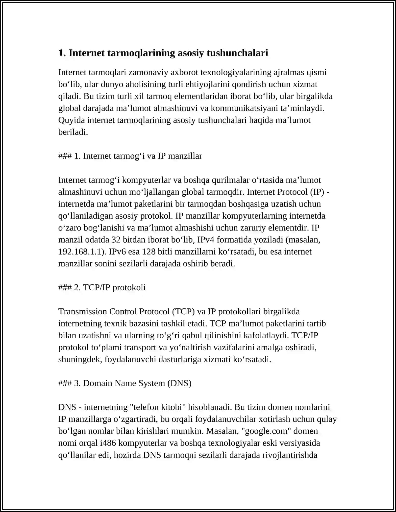 INTERNET TARMOQLARI VA UNING TASHKIL ETILISHI 3