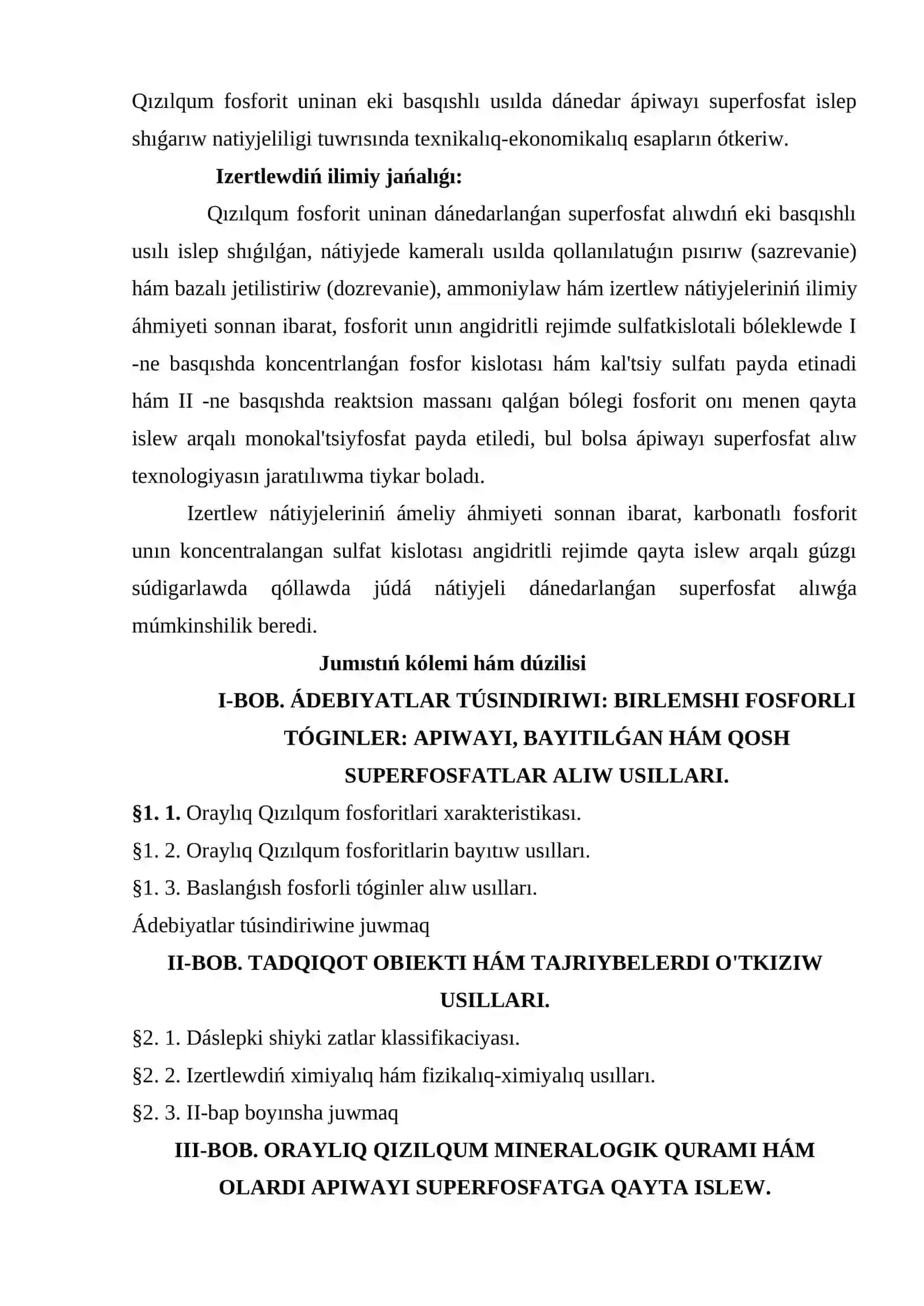 Qizilqum fosforitlerdiǹ mineralogik quramin úyreniw hἀm olar tiykarinda ἀpiwayi superfosfat aliw 3